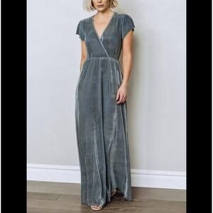 Baltic Born Athena Plisse Maxi Dress XXL Dusty Blue Slate Wrap V-Neck